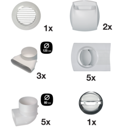 Kit MINIGAINE bouches double-flux Auto 3 extraction Ø 125 mm / 4 insufflation Ø 80 mm